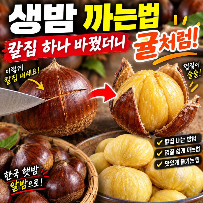 생밤 까는법 칼집 내는 방법 밤껍질 쉽게 까는법 | 칼집 하나 바꿨더니 귤처럼