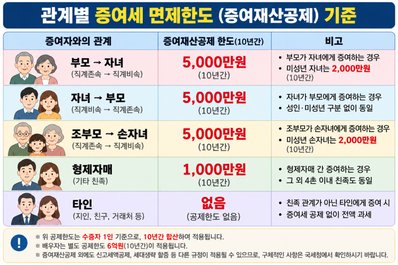 증여세 면제한도와 세율 완벽 가이드: 10년 주기 합산 기준과 신고 요령