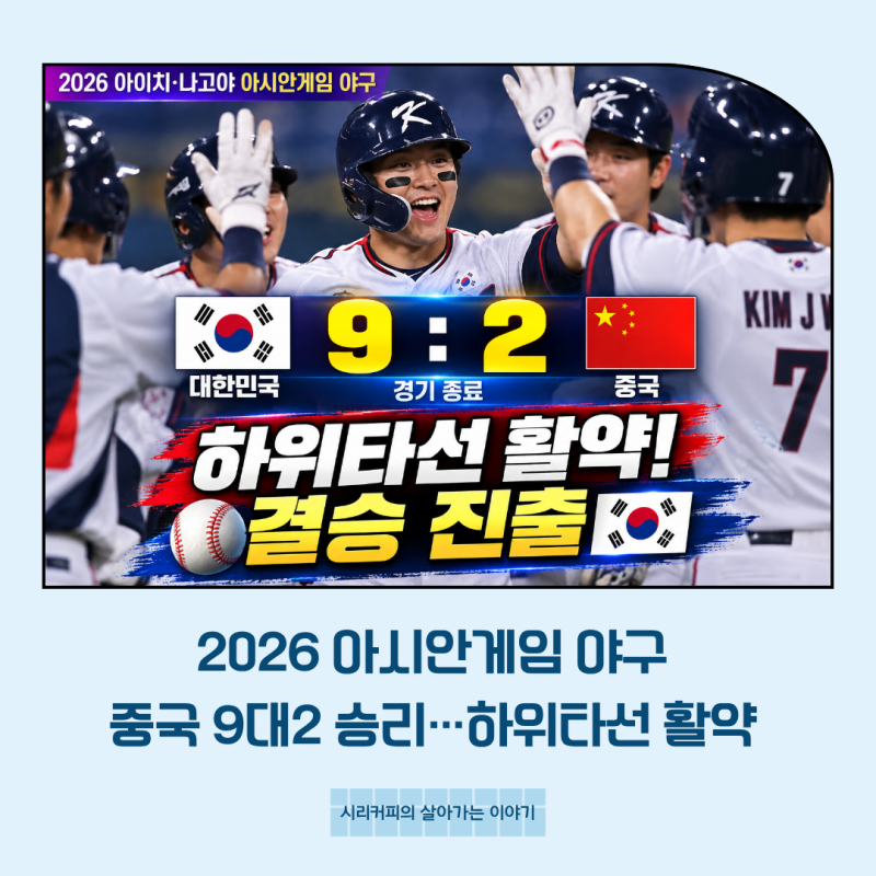 2026 아이치·나고야 아시안게임 야구한국, 중국 9대2 승리…하위타선 활약