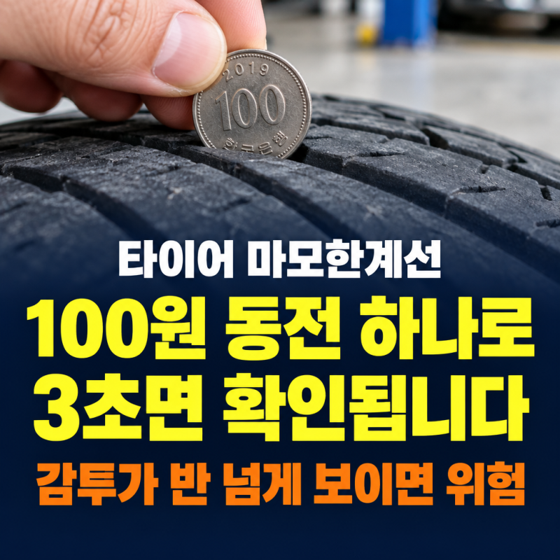 100원 동전 하나로 타이어 교체시기 확인법
