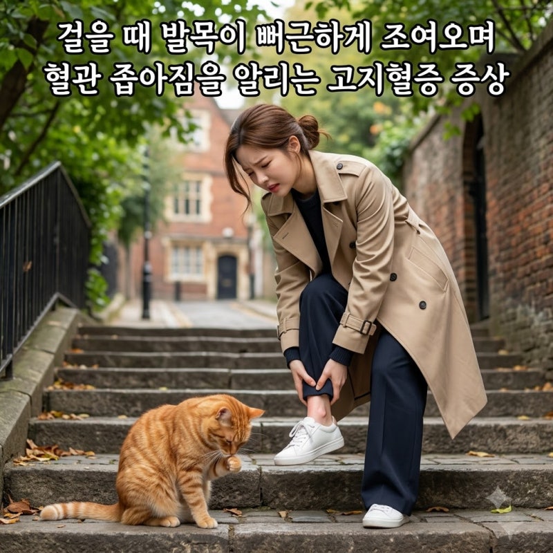 걸을 때 발목이 뻐근하게 조여오며 혈관 좁아짐을 알리는 고지혈증 증상