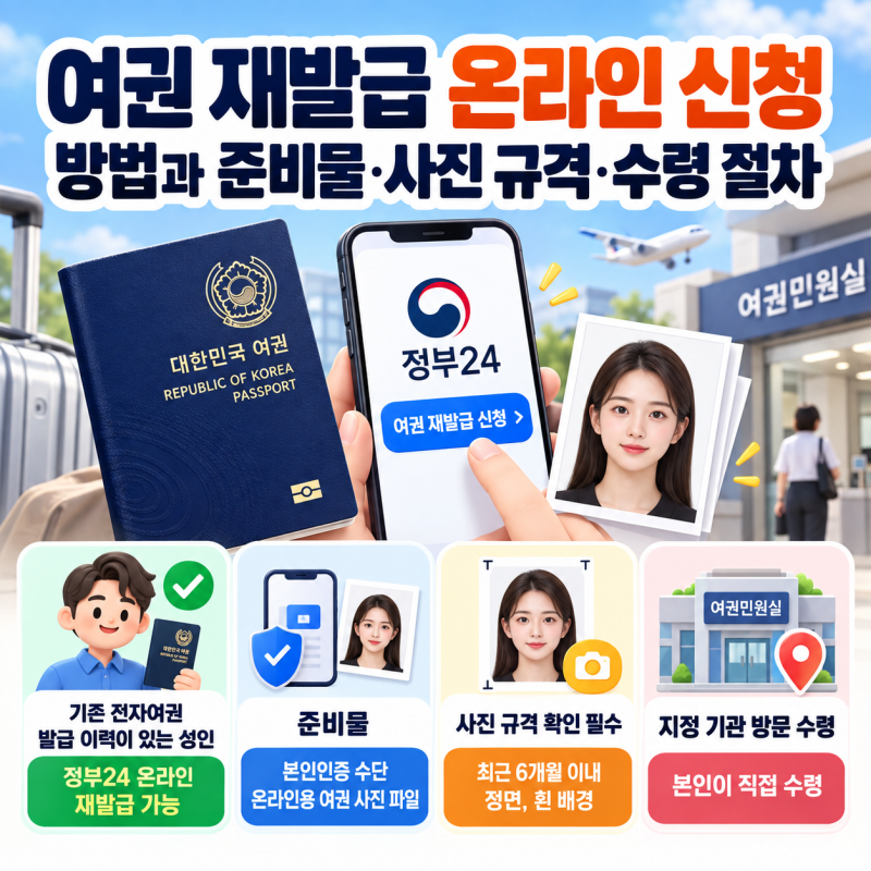 여권 재발급 온라인 신청 방법과 준비물·사진 규격·수령 절차