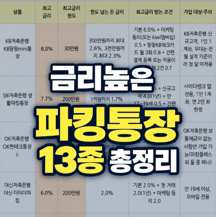 예금은 아쉽고 주식은 무서울땐? 금리높은 파킹통장 13종 총정리 | 580만원으로 연 이자 30만원....