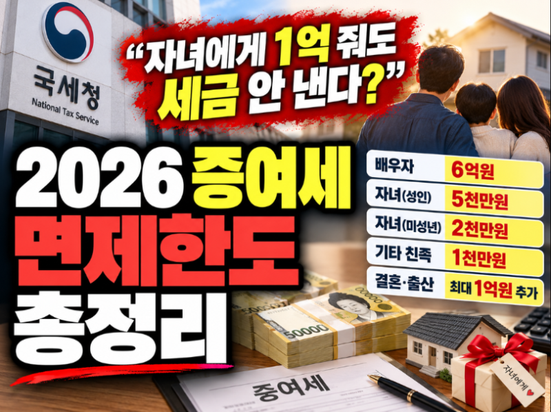 “자녀에게 1억 줘도 세금 안 낸다?” 2026 증여세 면제한도·10년 기준 총정리