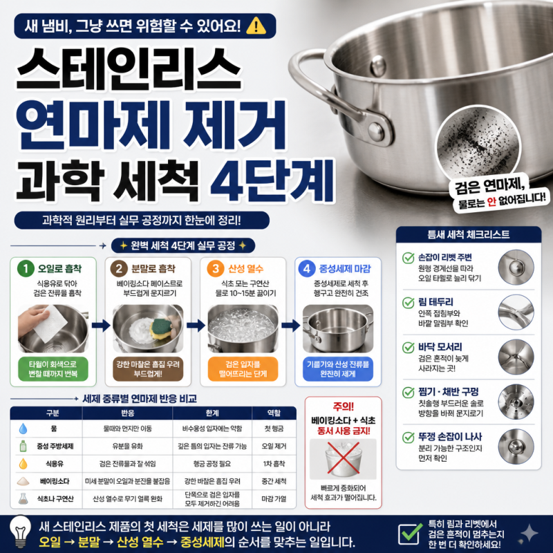 스테인리스 냄비 연마제 제거 주방세제로 안 되는 이유는