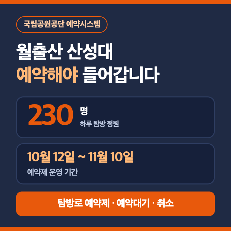 국립공원공단 예약시스템 탐방로 예약제, 월출산 하루 230명 예약대기·취소 방법
