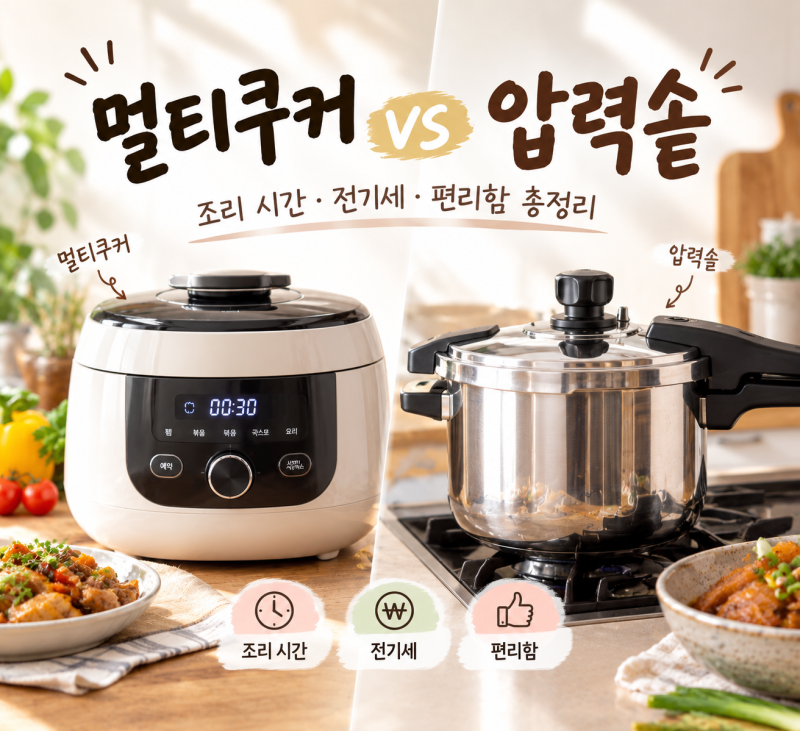 멀티쿠커 vs 압력솥 비교: 조리 시간·전기세·편리함 총정리