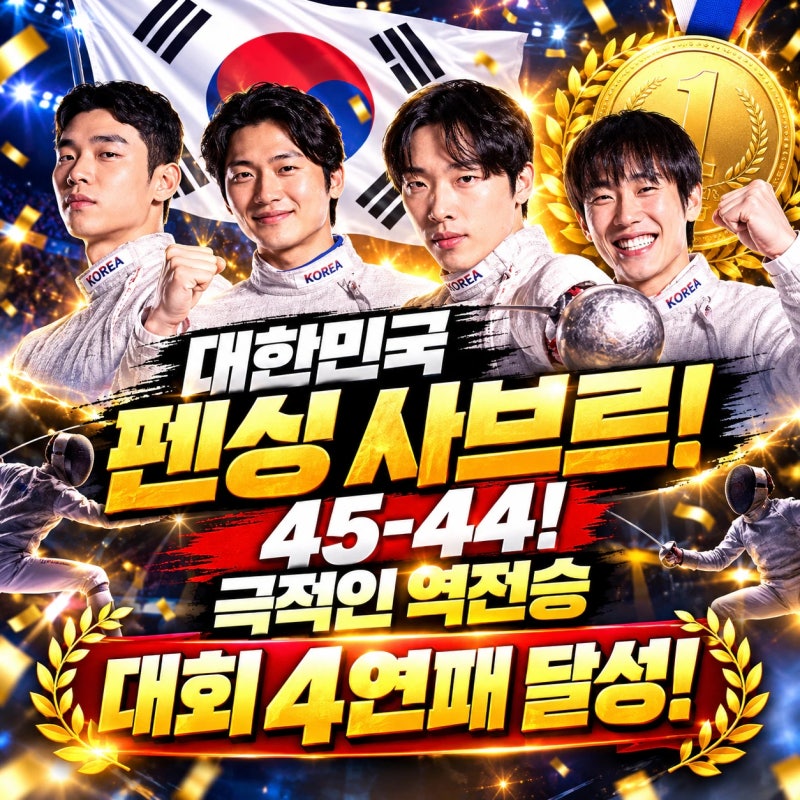 아시안게임 펜싱 남자 사브르 금메달! 45-44 영화같은 역전승! 대회 4연패, 오상욱 대회 2연패 ....