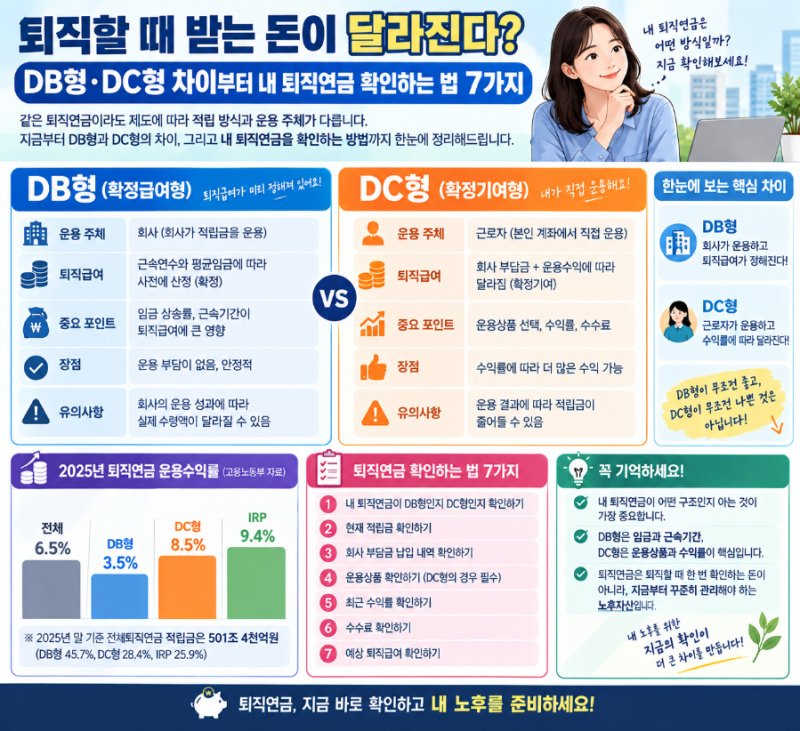 퇴직할 때 받는 돈이 달라진다? DB형·DC형 차이부터 내 퇴직연금 확인하는 법 7가지