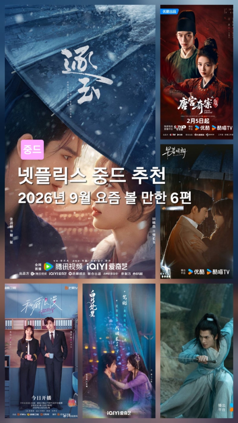 넷플릭스 중드 추천｜2026년 9월 요즘 볼 만한 중국 드라마 장르별 6편
