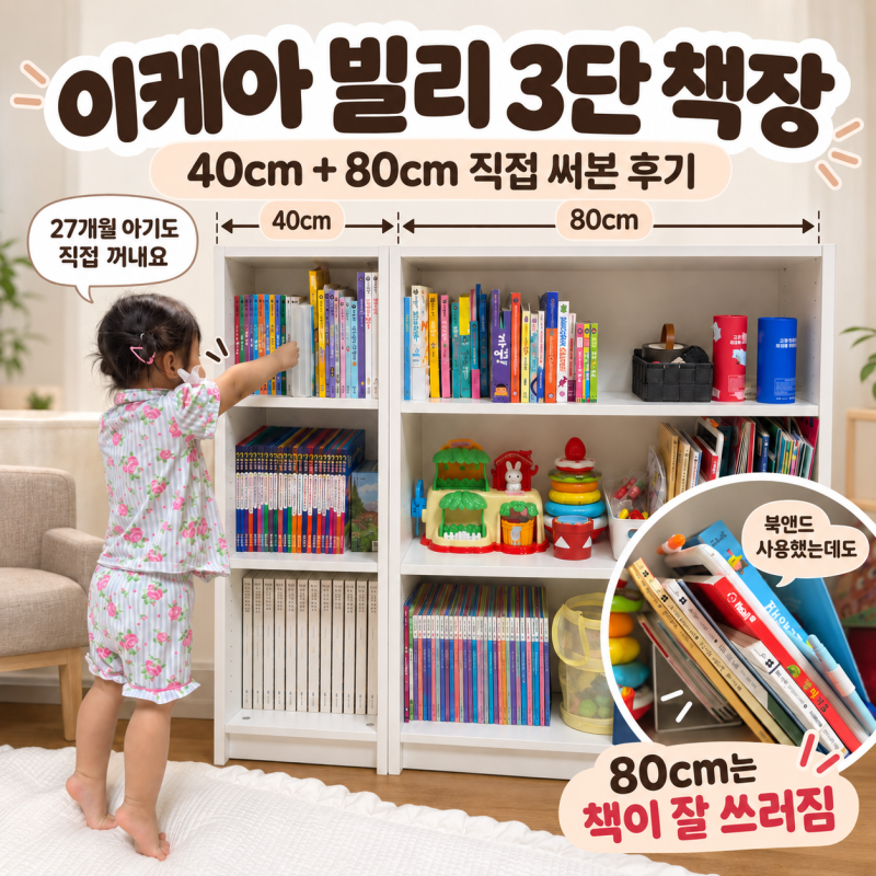 이케아 빌리 책장 아기 책장으로 직접 써보니｜40cm 80cm 후기