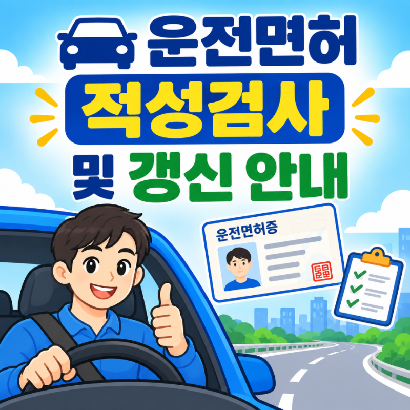 운전면허 적성검사 및 갱신 안내 적성검사 대상: 제1종 면허 소지자, 70세 이상 제2종 면허 소....