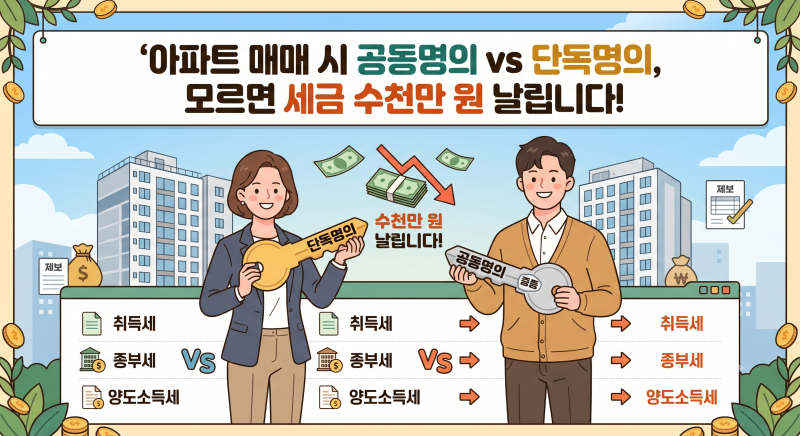 아파트 매매 시 공동명의 vs 단독명의, 모르면 세금 수천만 원 날립니다!