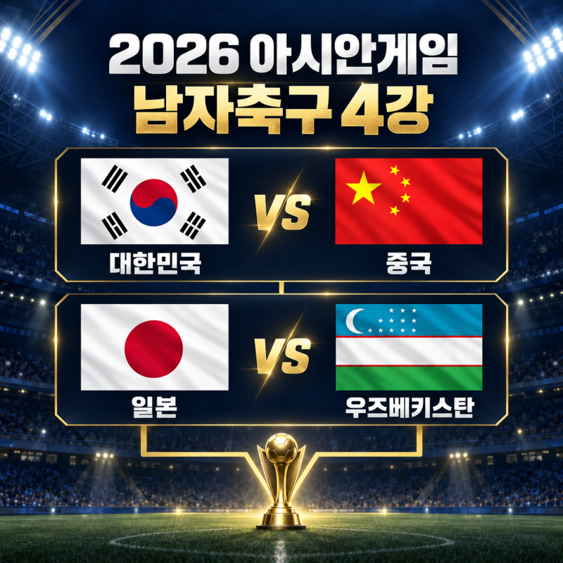 한국 중국 축구 4강 일정과 중계시간, 일본 우즈벡까지 대진표 완성