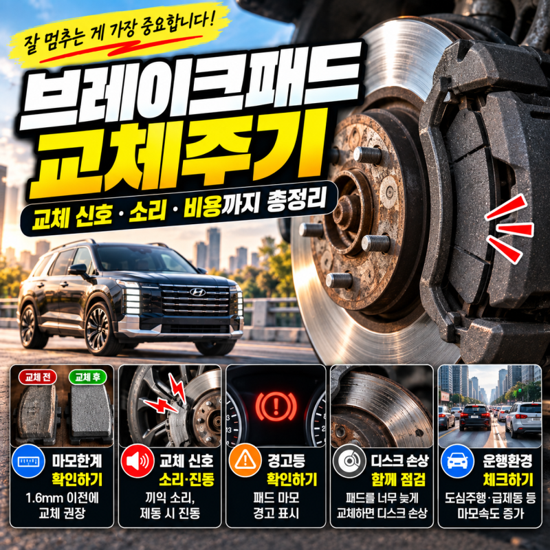 브레이크패드 교체주기｜교체 신호·소리·비용 전 꼭 확인할 증상