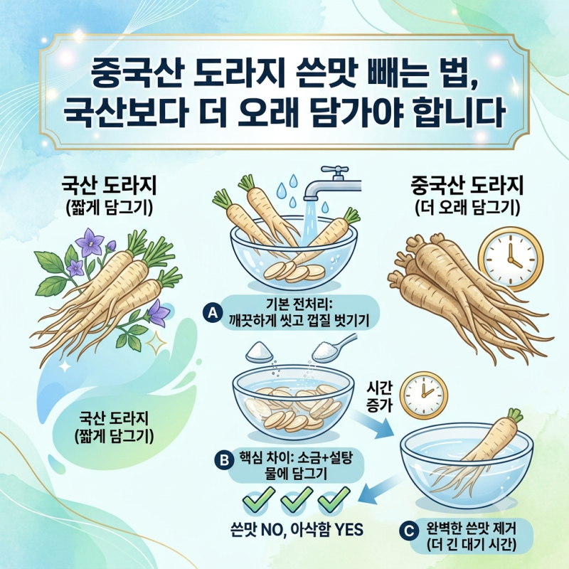 중국산 도라지 쓴맛 빼는 법, 국산보다 더 오래 담가야 합니다