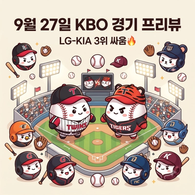 2026 KBO 9월 27일 경기 일정｜LG-KIA 3위 싸움·KT 선두 경쟁 선발투수 총정리