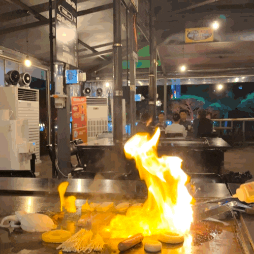 대구 팔공산 맛집 불쇼 보며 편하게 고기 먹기 좋은 팔공노을철판구이