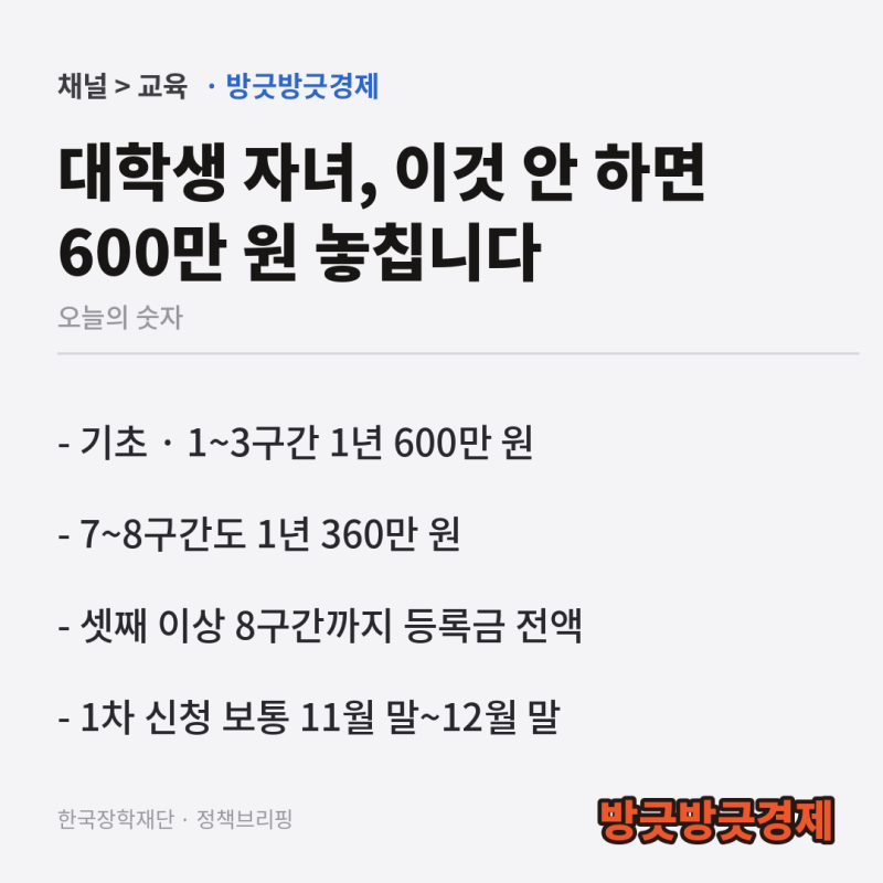 "대학생 자녀 등록금, 1년 최대 600만 원" 11월에 놓치면 안 되는 국가장학금