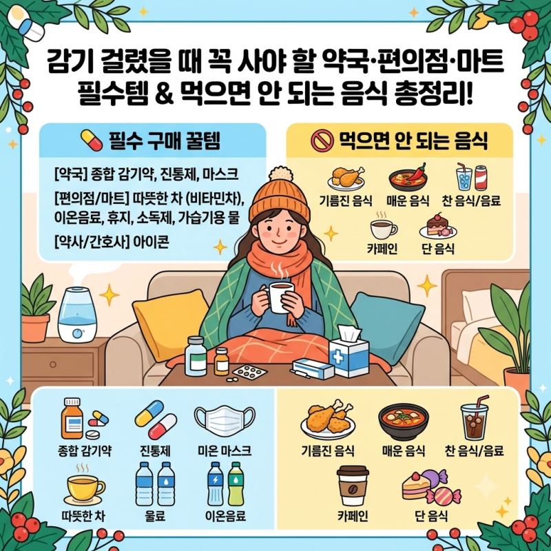 감기 걸렸을때 꼭 사야할 약국 편의점 마트 필수템 & 먹으면 안 되는 음식 총정리