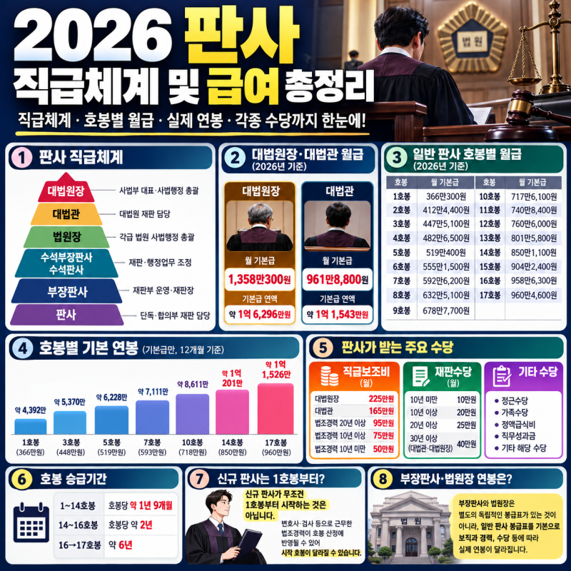 ⚖️ 판사 월급 이렇게 받는다! 2026 판사 직급체계·호봉·대법관 연봉 총정리