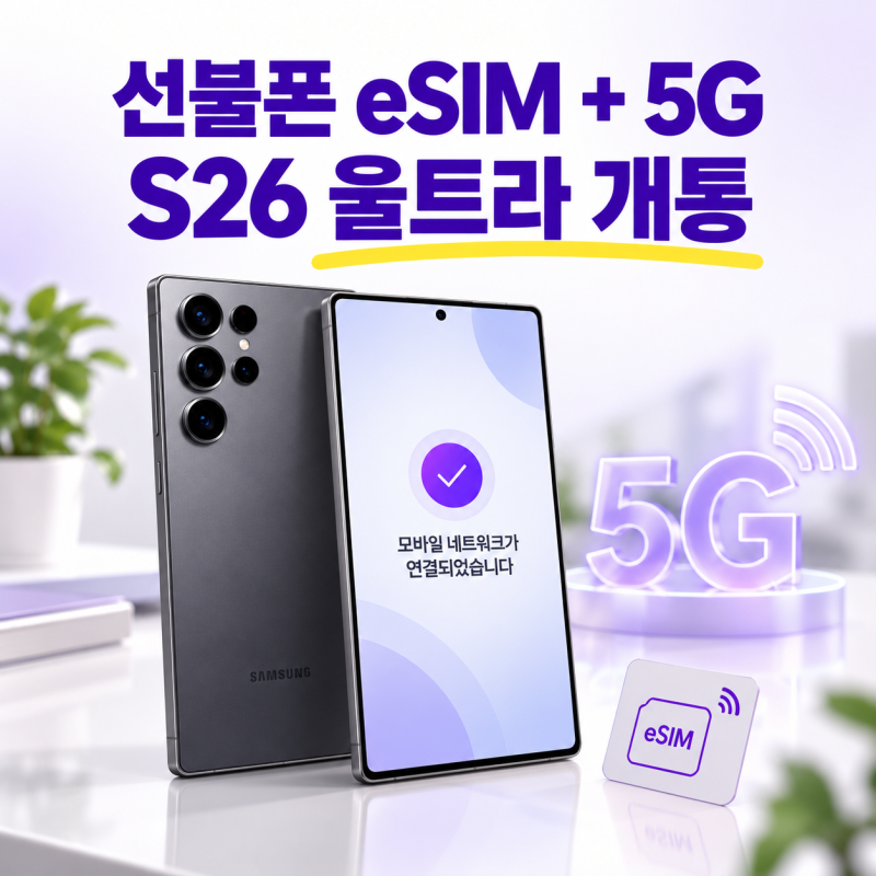 갤럭시 S26 울트라 선불폰 eSIM 5G 개통, 앤텔레콤 LG망 464라면 가능합니다