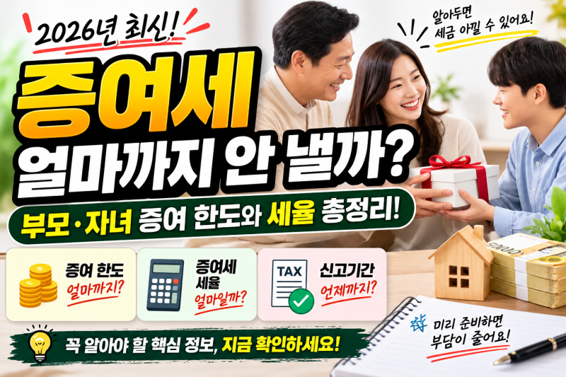 2026 증여세 얼마까지 안 낼까? 부모·자녀 증여 한도와 세율 총정리
