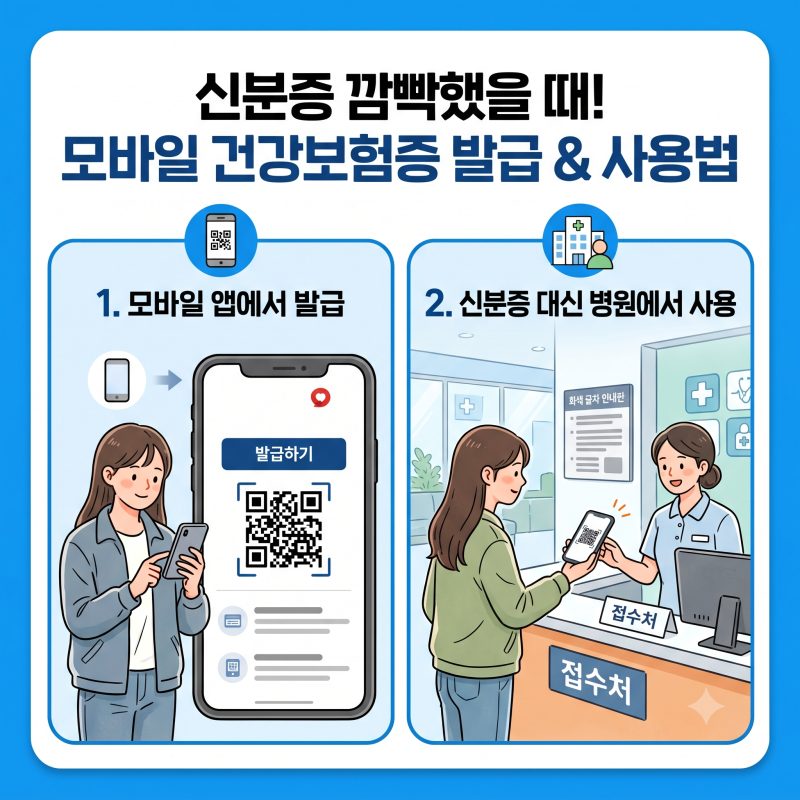 모바일 건강보험증 발급 방법 | 신분증 두고 병원 갔을 때 (처방전 약국은 예외)