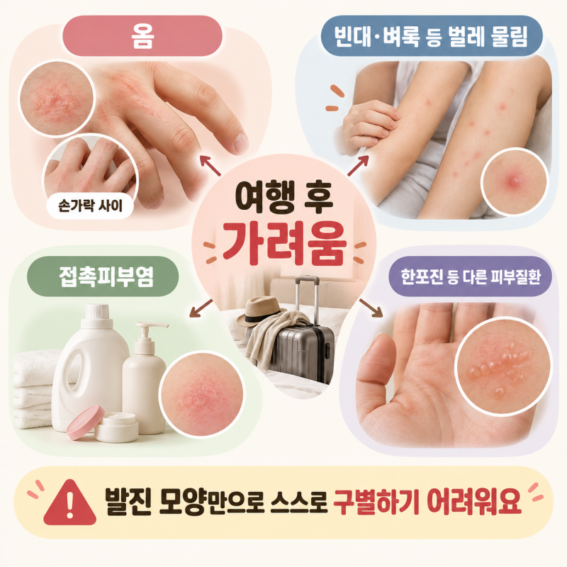 여행 갔다 온 뒤 간지러움, 혹시 옴 진드기일까요?