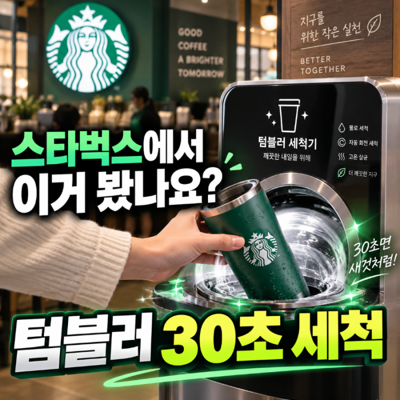 스타벅스 갔다가 이거 보이면 써보세요, 텀블러 30초 만에 씻어주는 기계