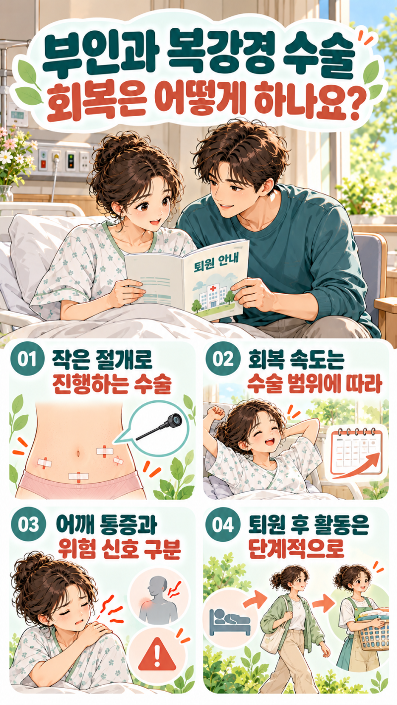 부인과 복강경 수술 후 회복, 어깨 통증과 일상 복귀는 어떻게 보나요?
