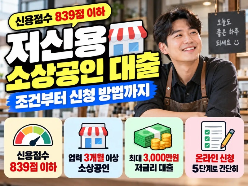 2026 저신용 소상공인 대출 조건 및 신청 방법 총정리