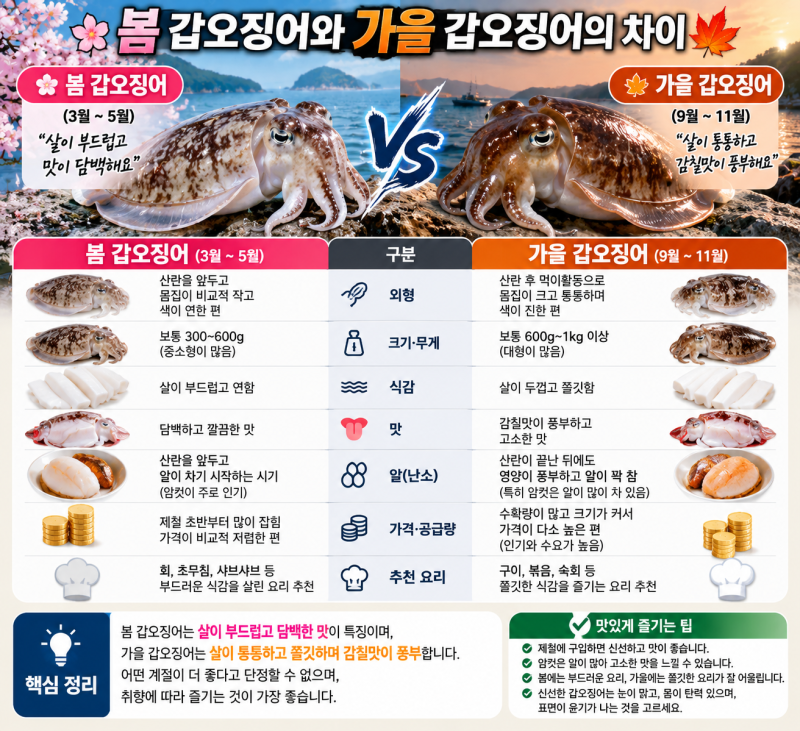 봄 갑오징어와 가을 갑오징어의 차이가 뭘까요?