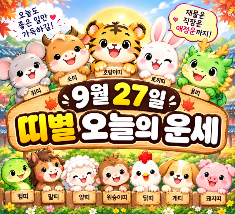 9월 27일 띠별 오늘의 운세｜재물운·직장운·애정운까지