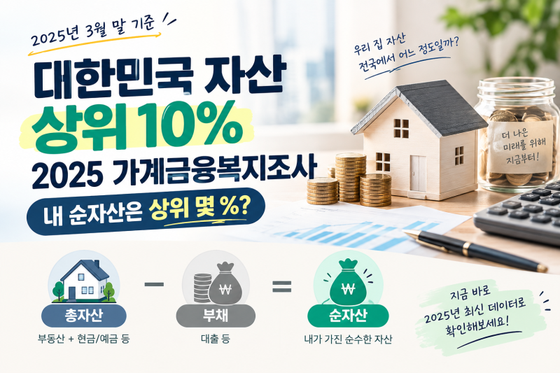 대한민국 자산 상위 10% 기준 얼마일까? 2025 가계금융복지조사 순자산 정리