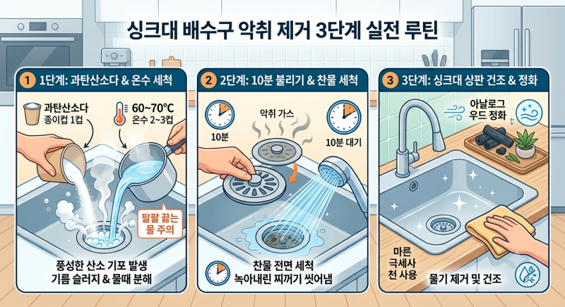 주방 싱크대 배수구 악취 & 거름망 물때 친환경 청소팁