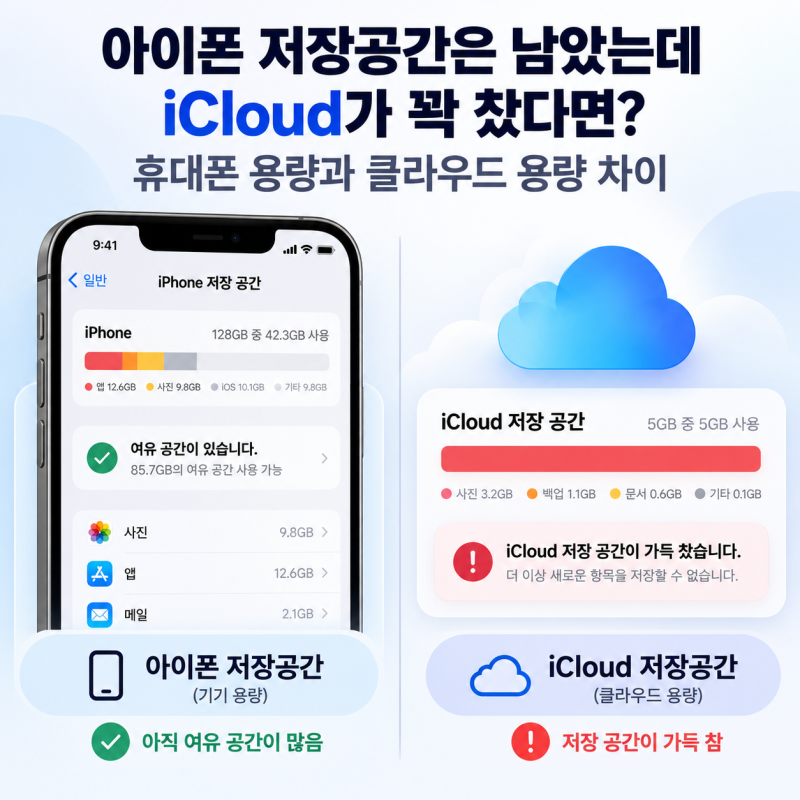 아이폰 저장공간은 남았는데 iCloud가 꽉 찼다면? 휴대폰 용량과 클라우드 용량 차이
