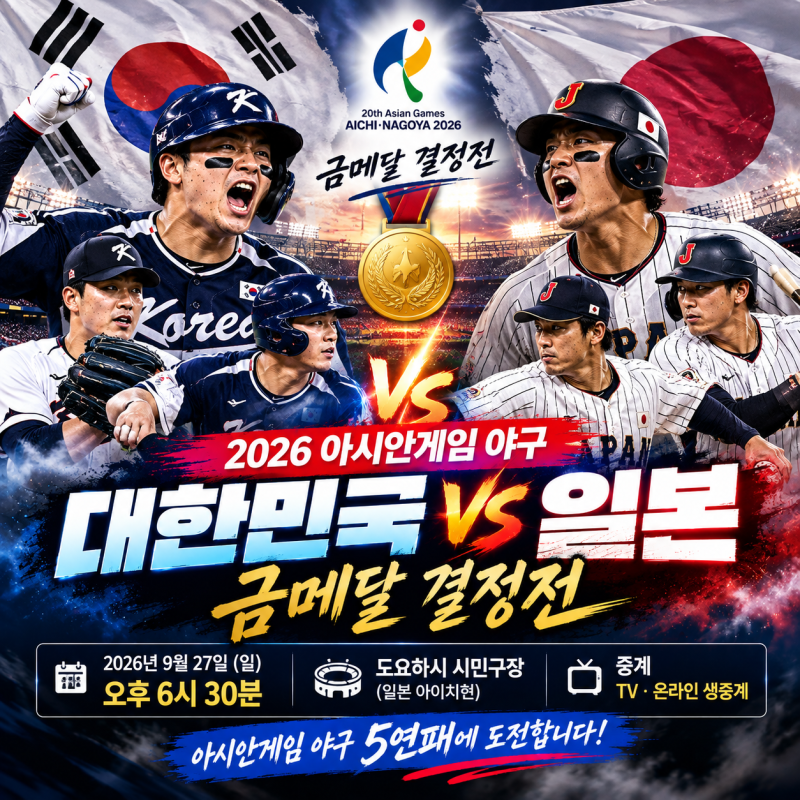 2026 아시안게임 야구 결승 한일전｜한국 일본 경기시간·중계·선발투수·예상 라인업