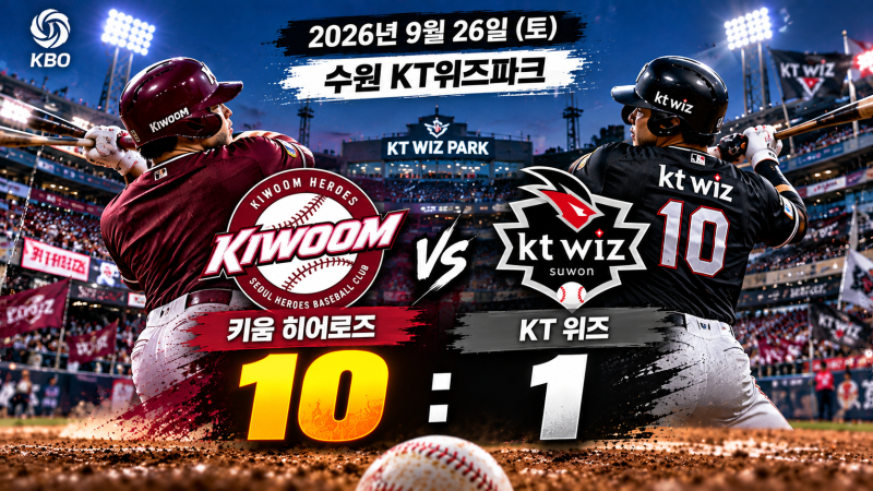 9월 26일 KBO 3경기 결과｜키움 대승·KIA 3위 추격·한화 11연패