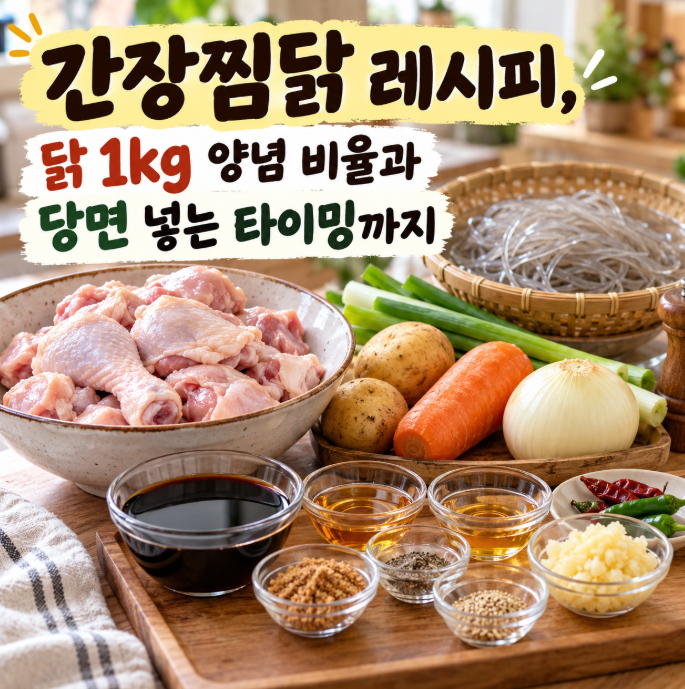 간장찜닭 레시피, 닭 1kg 양념 비율과 당면 넣는 타이밍까지