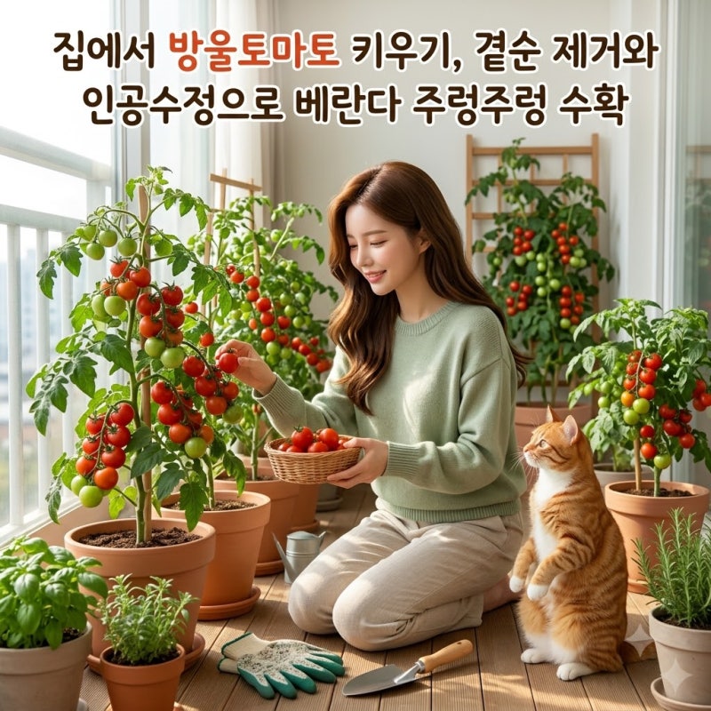 집에서 방울토마토 키우기, 곁순 제거와 인공수정으로 베란다 주렁주렁 수확
