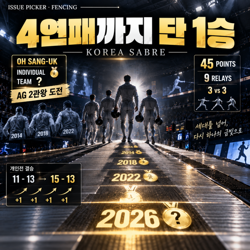 오상욱 오늘 사브르 단체전 출격｜한국 4연패·AG 2회 연속 2관왕 동시에 노린다