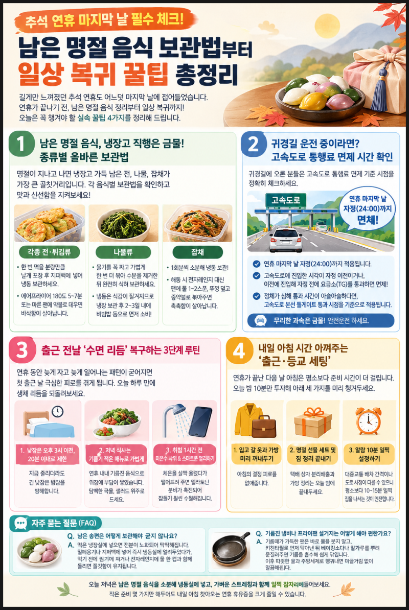 추석 연휴 마지막 날 필수 체크! '명절 음식 보관법부터~일상 복귀' 꿀팁 총정리