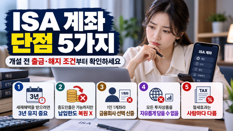 ISA 계좌 단점 5가지, 개설 전에 출금·해지 조건부터 확인하세요