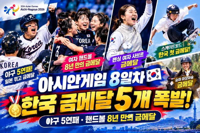 2026 아시안게임 8일차 한국 주요 성적 총정리 야구 5연패부터 여자핸드볼·펜싱·승마·스케이....