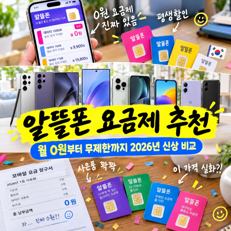 알뜰폰 요금제 추천 2026, 월 0원부터 무제한까지