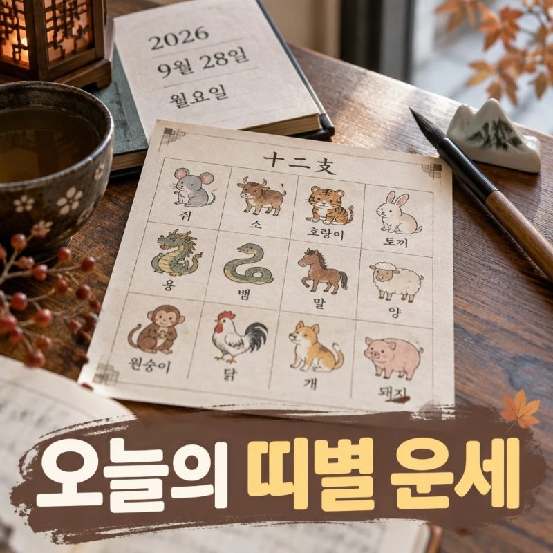 2026년 9월 28일 월요일 띠별 운세 총정리