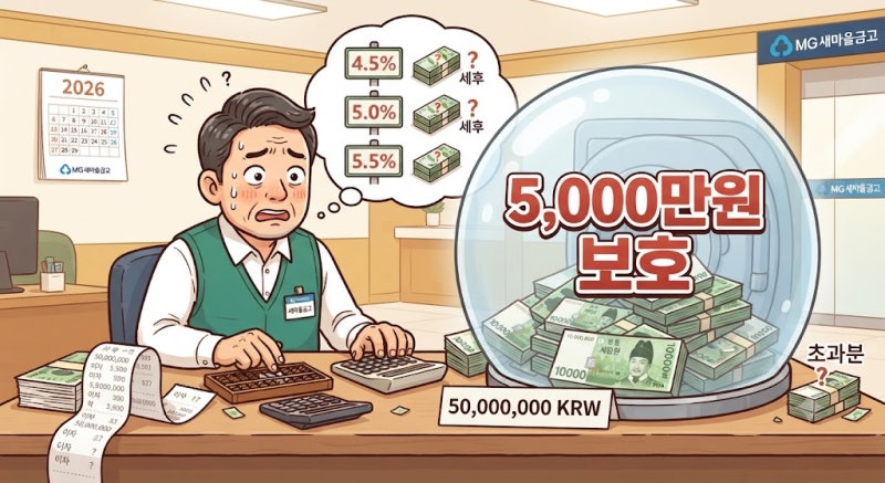 새마을금고 5000만원 예금 이자, 2026년 금리별 세후 금액과 보호 한도