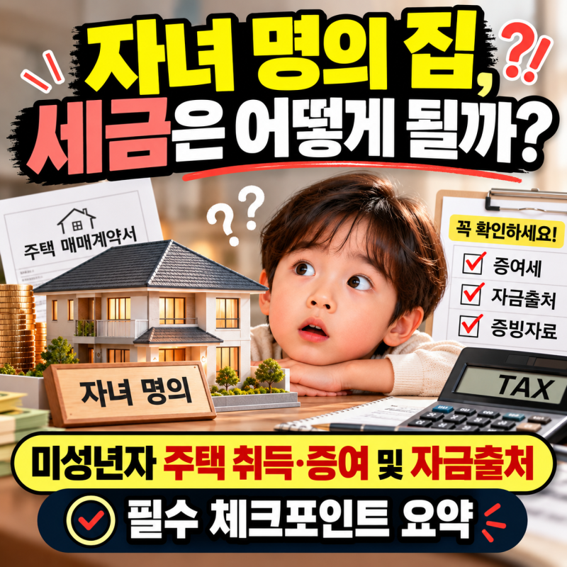 미성년 자녀 명의로 집 사면 증여세 얼마? 자금출처·증여공제·취득세 총정리