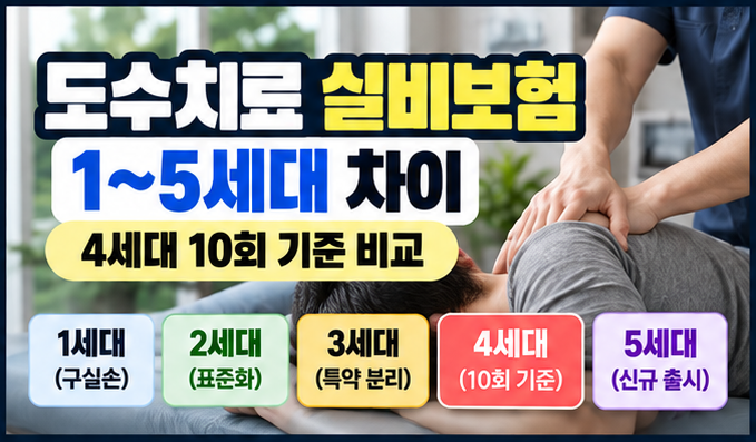 도수치료 실비보험 1~5세대 차이, 4세대 10회 기준 비교